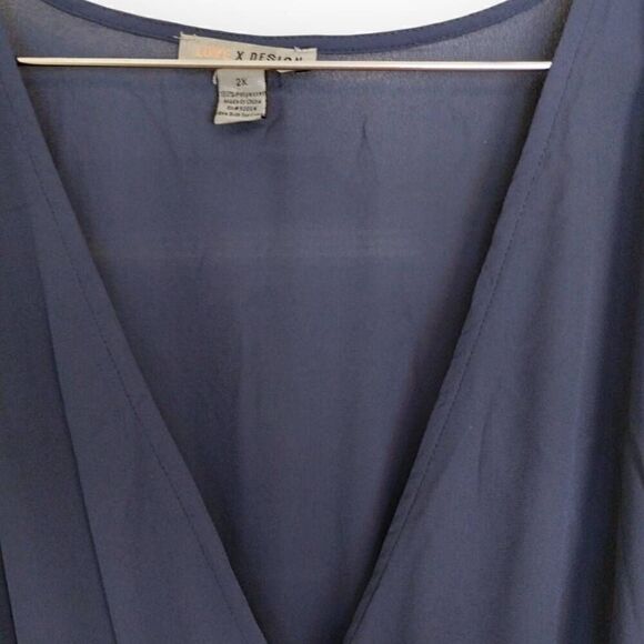 Love X Design Womens Maxi Sz 2X Navy VNeck Flutter Sleeve Chiffon Plus Formal - Picture 11 of 13